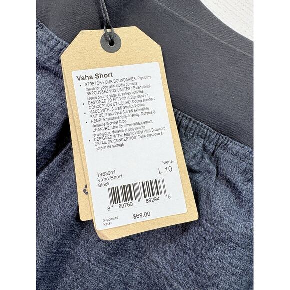 Prana Vaha Shorts Mens Gray Black Hemp Blend 10" Inseam Stretch Yoga Walk Size L - Picture 5 of 8